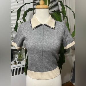 Central Park West Gray and Cream Collared Blouse